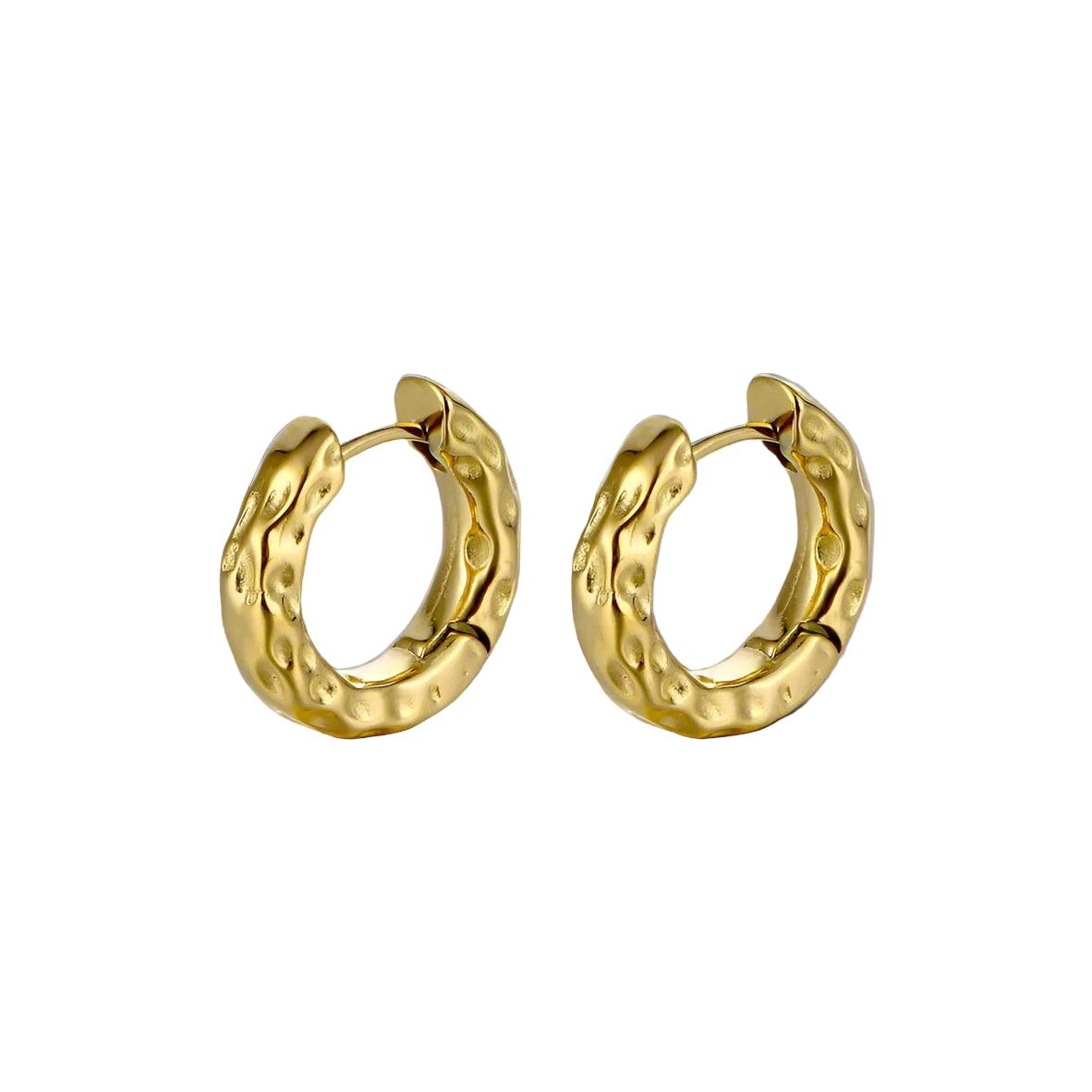 Waterproof 18K Gold Plated Stainless Steel Earrings - Irregular Thick Huggies 14mm