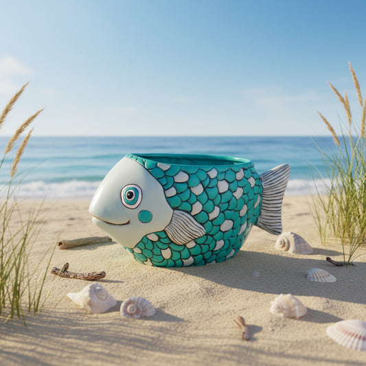 Teal Fish Planter