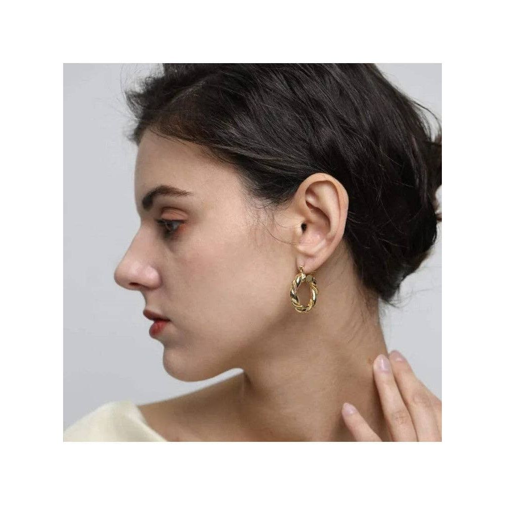 Waterproof 18K Gold Plated Stainless Steel Earrings - Twisted Hoop