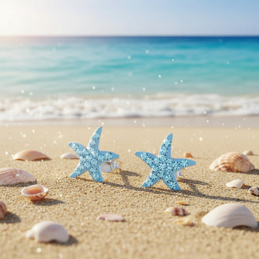 Silver Starfish Studs - Aqua Bohemica
