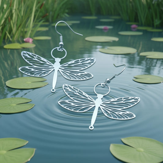 Dragonfly Stainless Steel Earrings: Iridescent Flight Frozen