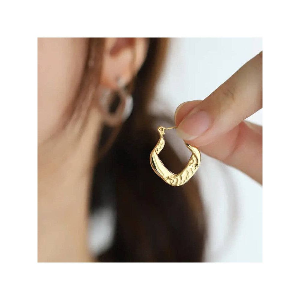 Waterproof 18K Gold Plated Stainless Steel Earrings - Vintage Hoop
