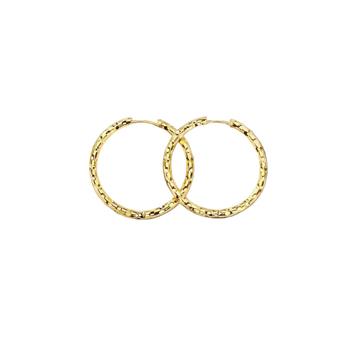 Waterproof 18K Gold Plated Stainless Steel Earrings - Hammered Huggies 30mm