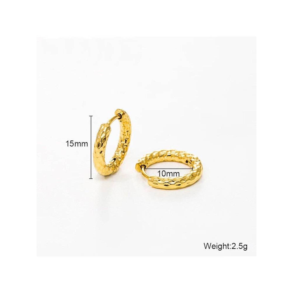 Waterproof 18K Gold Plated Stainless Steel Earrings - Irregular Thin Huggies 15mm