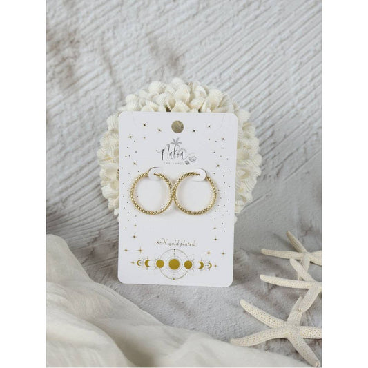 Waterproof 18K Gold Plated Stainless Steel Earrings - Hammered Huggies 30mm