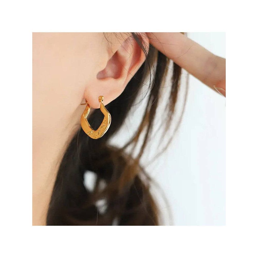 Waterproof 18K Gold Plated Stainless Steel Earrings - Vintage Hoop