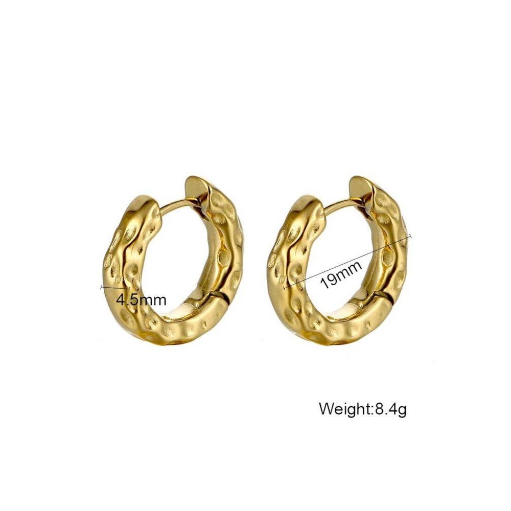 Waterproof 18K Gold Plated Stainless Steel Earrings - Irregular Thick Huggies 14mm